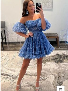 Blue Off-Shoulder Ruffle Mini Dress